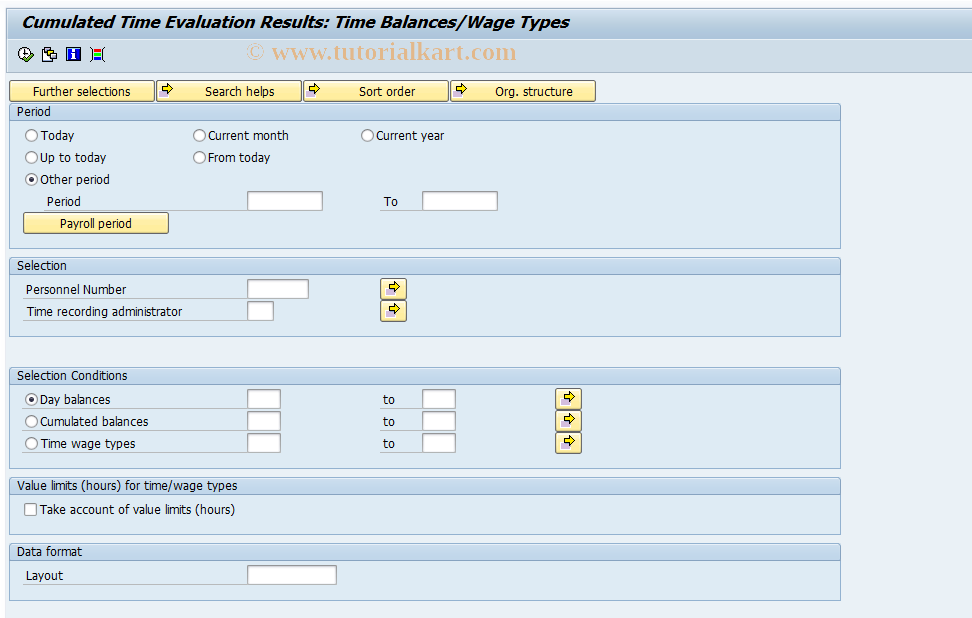 SAP TCode S_AHR_61016308 - Cumulated Time Evaluation Results