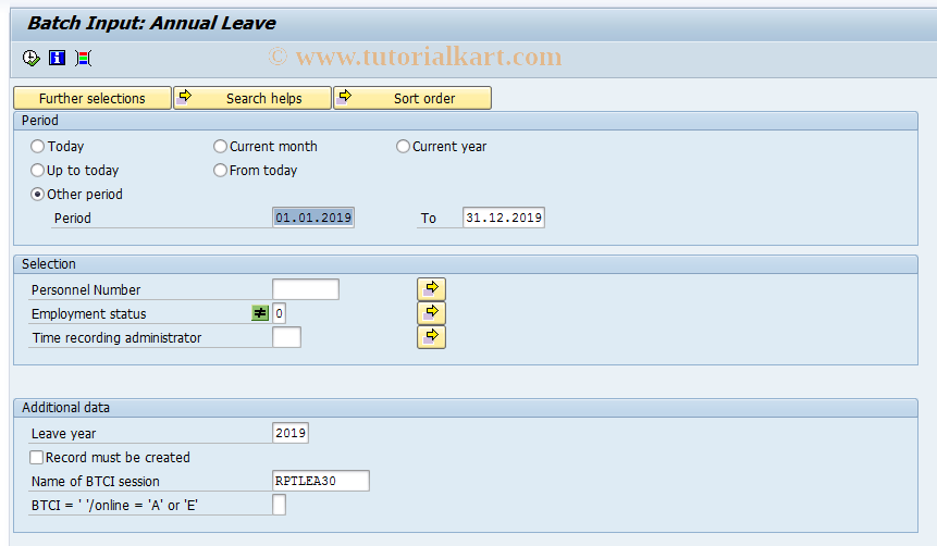 SAP TCode S_AHR_61016319 - Batch Input: Annual Leave