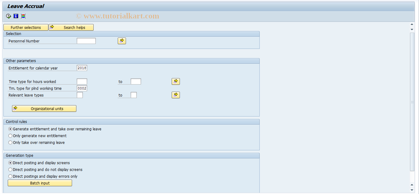 SAP TCode S_AHR_61016320 - Leave Accrual