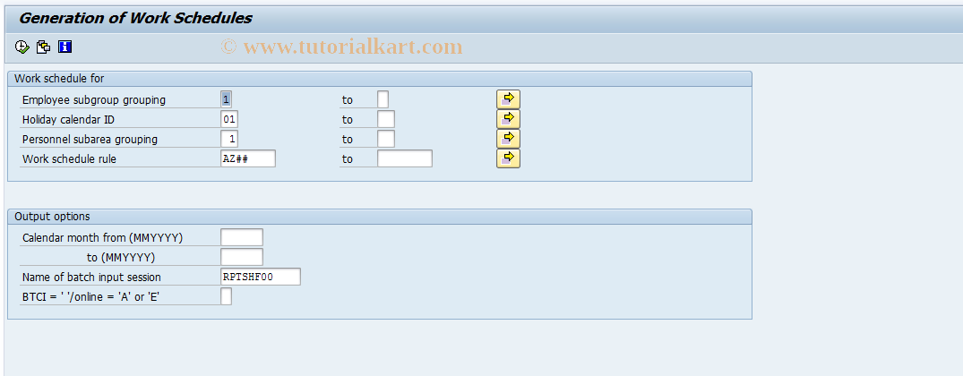 SAP TCode S_AHR_61016321 - Generation of work schedules