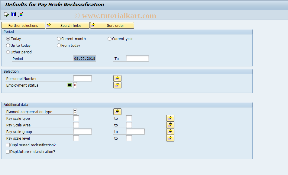 SAP TCode S_AHR_61016357 - Defaults for Pay Scale Reclass.
