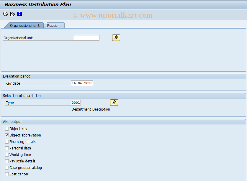 SAP TCode S_AHR_61016390 - Business distribution plan