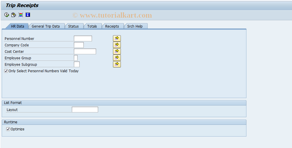 SAP TCode S_AHR_61016402 - Trip Receipts