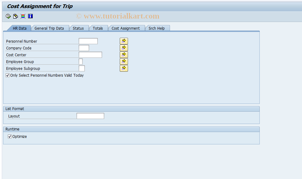 SAP TCode S_AHR_61016404 - Cost Assignment for Trip