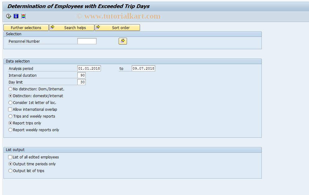 SAP TCode S_AHR_61016411 - Determination of Employees with Exce