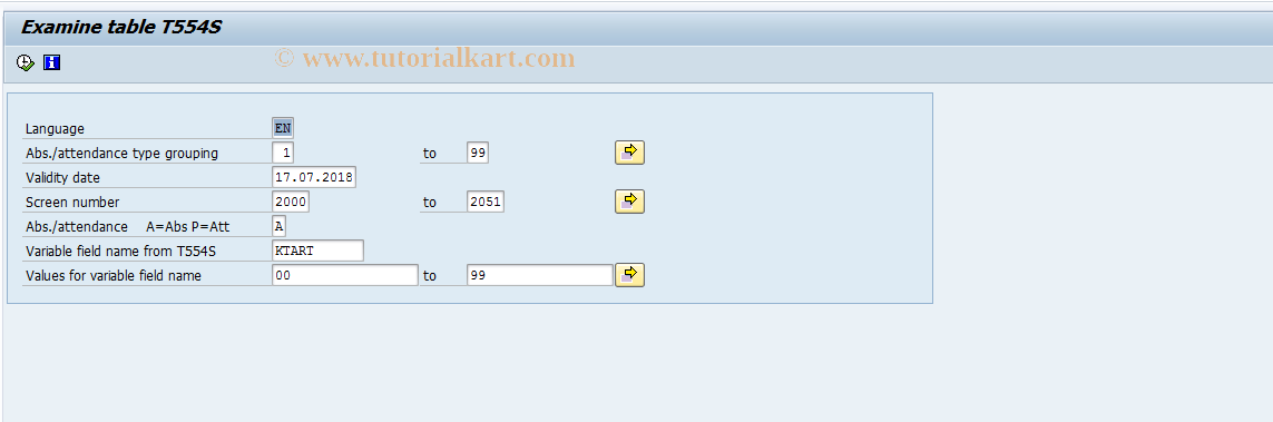 SAP TCode S_AHR_61016482 - Examine table T554S