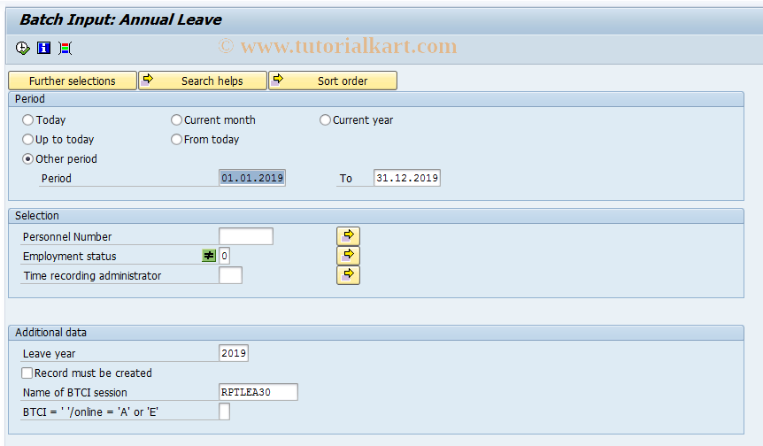 SAP TCode S_AHR_61016485 - Batch Input: Annual Leave