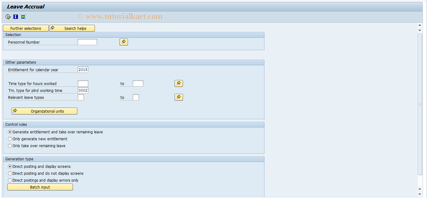 SAP TCode S_AHR_61016486 - Leave Accrual