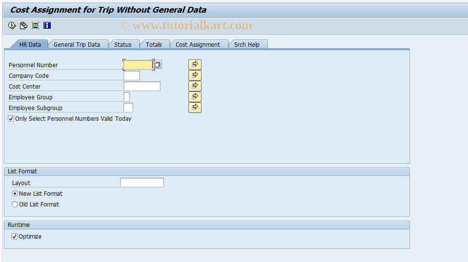 SAP TCode S_AHR_61018613 - Cost Assignment for Trip