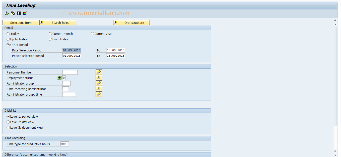 SAP TCode S_AHR_61018652 - Time Leveling