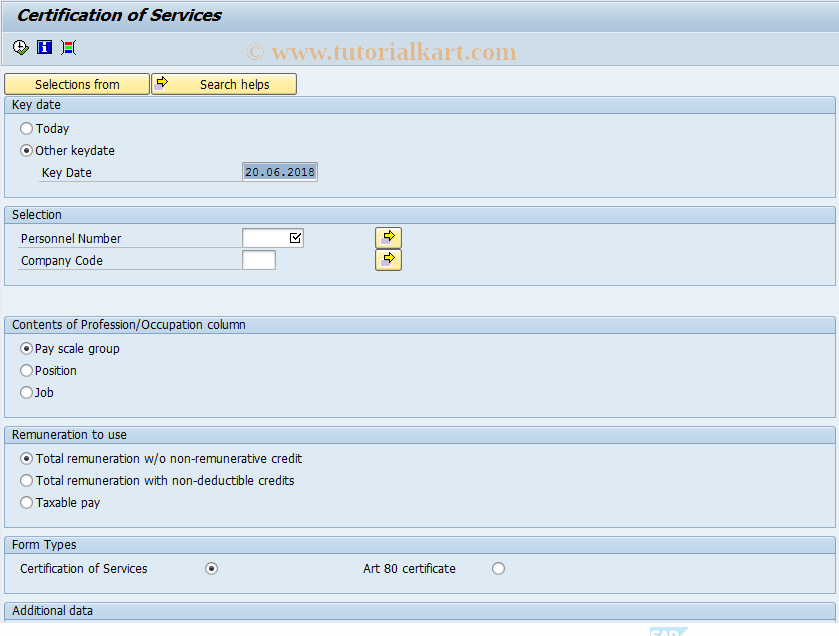 SAP TCode S_AHR_61018753 - Certificate of Services