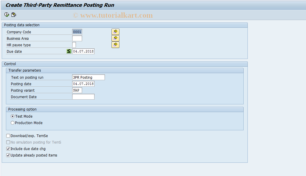 SAP TCode S_AHR_61018758 - Create Third-Party Remittance Postin