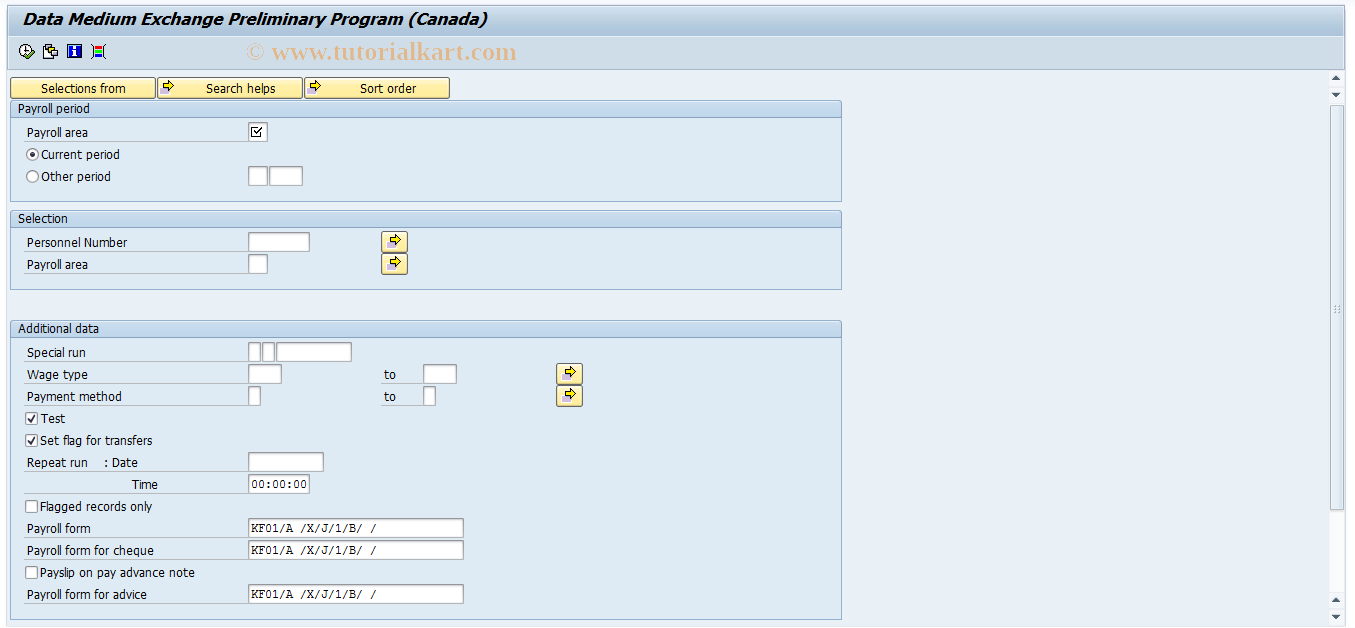 SAP TCode S_AHR_61018789 - Preliminary Program - Data Medium Ex