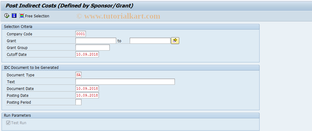 SAP TCode S_ALN_01000002 - Post indirect costs (defined by spon