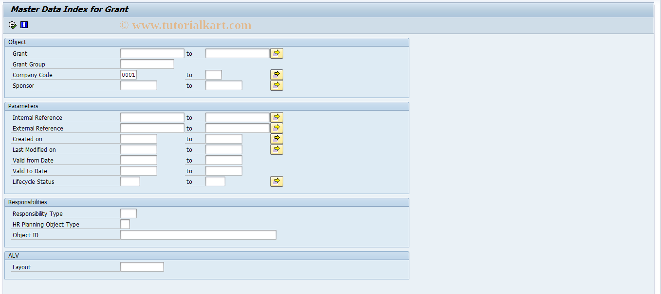 SAP TCode S_ALN_01000079 - Master Data Index for Grant