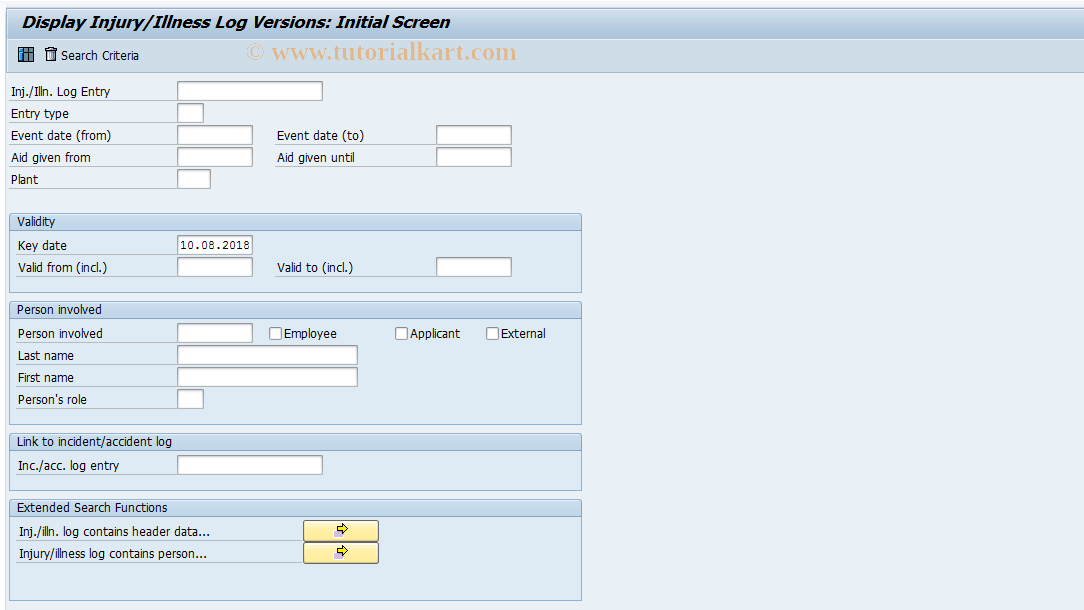 SAP TCode S_ALN_01001347 - Injury/Illness Log Entry Versions
