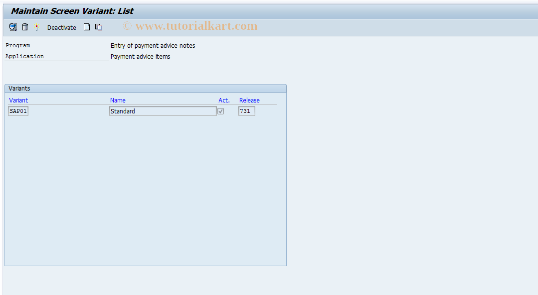 SAP TCode S_ALR_87001510 - IMG Activity: SIMG_CFMENUORFBO7E1