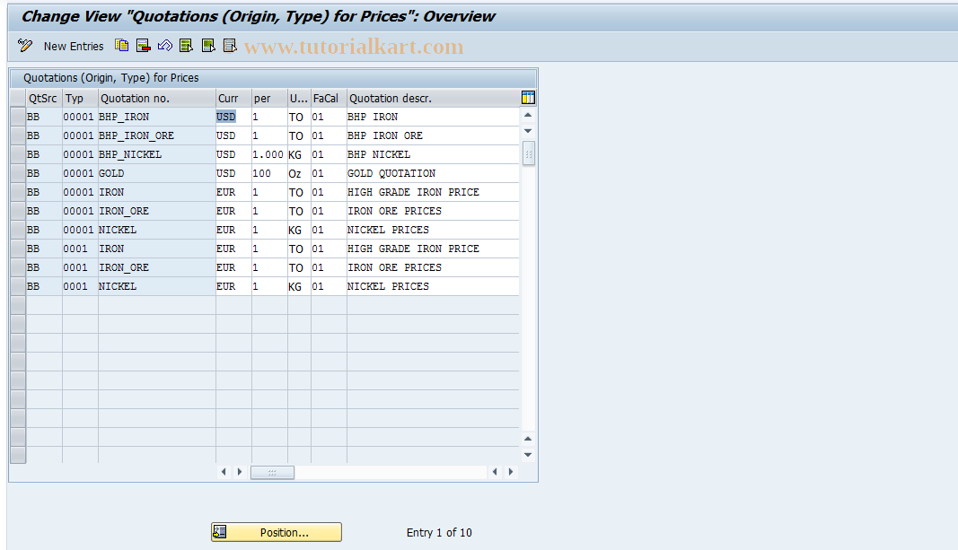 SAP TCode S_ALR_87001741 - IMG Activity: SIMG_NOTIERUNGSDATEN