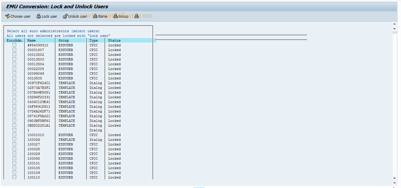 SAP TCode S_ALR_87002544 - IMG Activity: SIMG_EURO_SPERREN