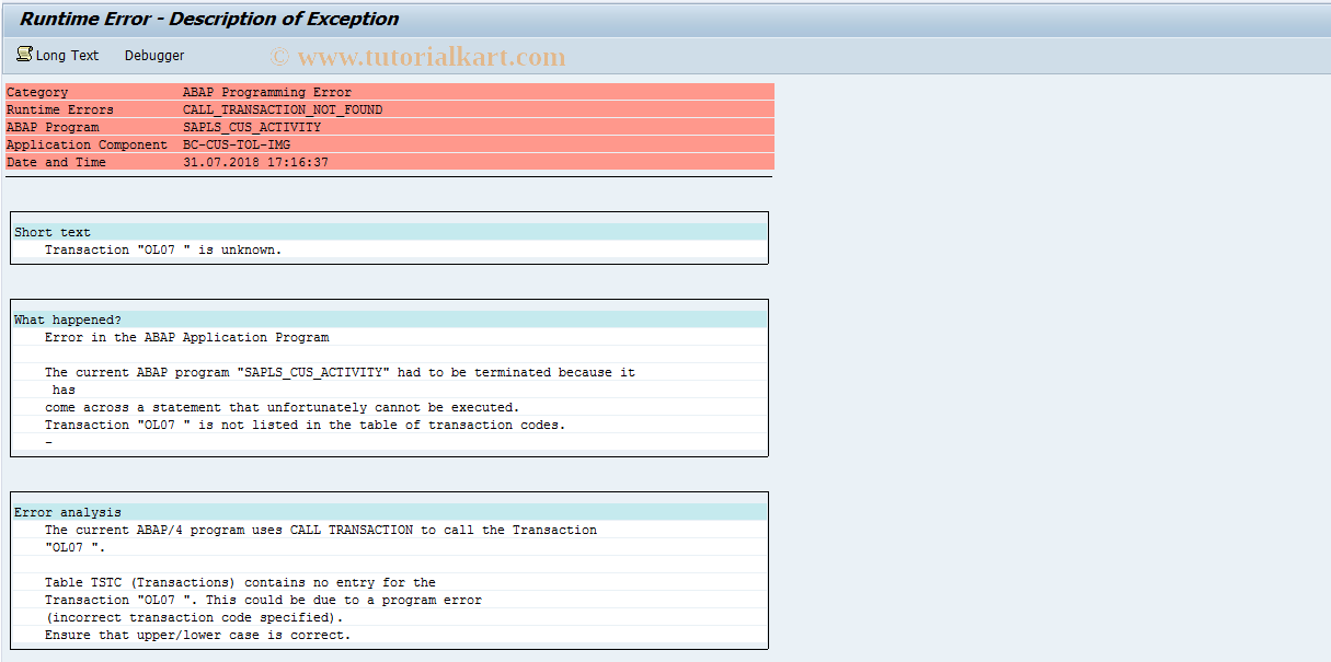 SAP TCode S_ALR_87002555 - IMG Activity: SIMG_XXMENUOLML0025