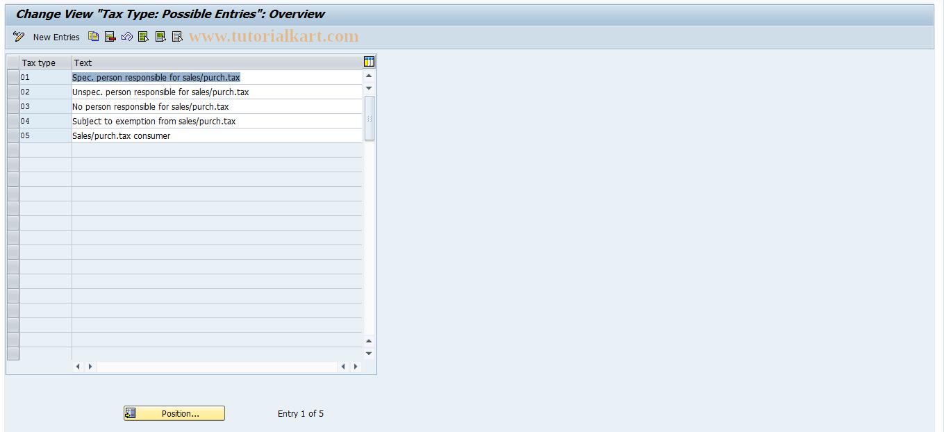 SAP TCode S_ALR_87003096 - IMG Activity: J_1AFISCAL_TYPE1