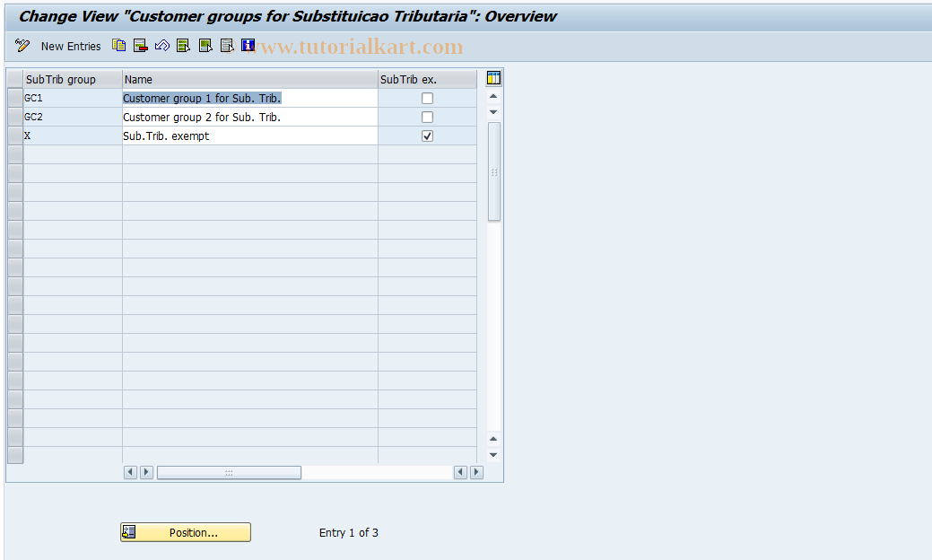 SAP TCode S_ALR_87003290 - IMG Activity: J_1BCUST_GROUPS_ST