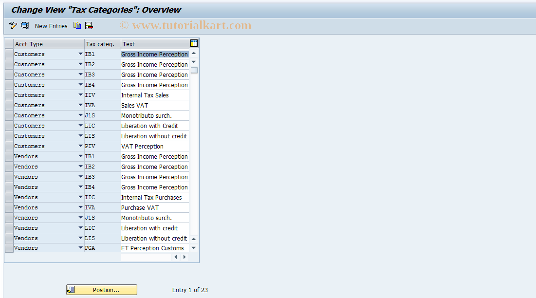 SAP TCode S_ALR_87003293 - IMG Activity: J_1ATAX_CAT