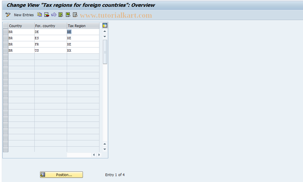 SAP TCode S_ALR_87003305 - IMG Activity: J_1BTAX_REG_EXPORT