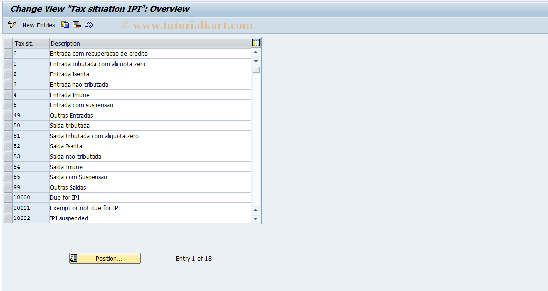 SAP TCode S_ALR_87003312 - IMG Activity: J_1BTAXSITUATIONIPI