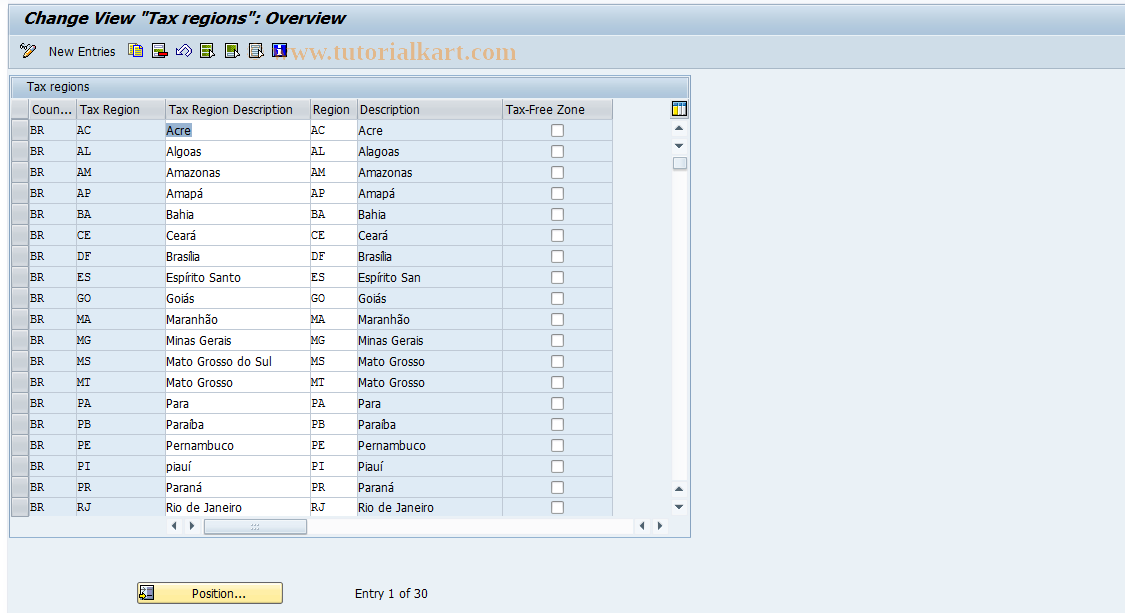 SAP TCode S_ALR_87003319 - IMG Activity: J_1BTAX_REGIONS