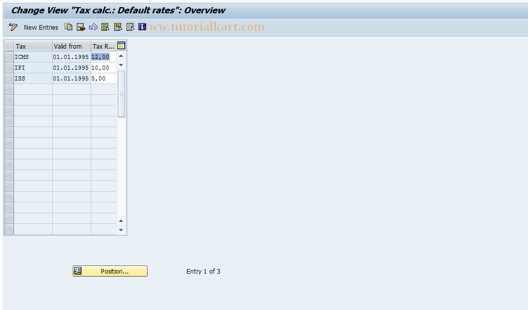 SAP TCode S_ALR_87003324 - IMG Activity: J_1BTAX_DEFAULT_RATE