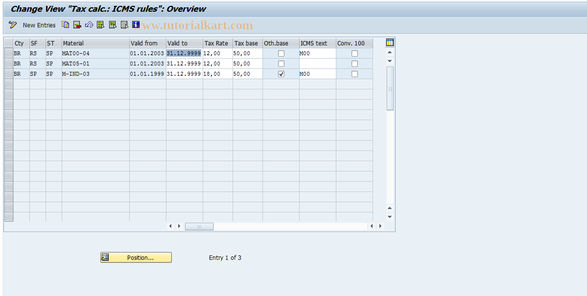 SAP TCode S_ALR_87003334 - IMG Activity: J_1BTAX_ICMS_EXCEPTI