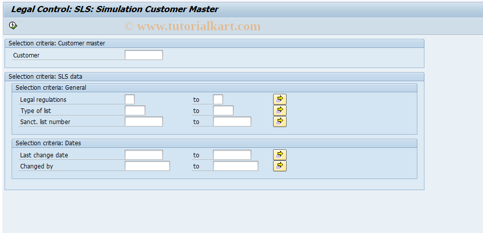 SAP TCode VXLX - Legal Control: SLS: Simulation Customer 