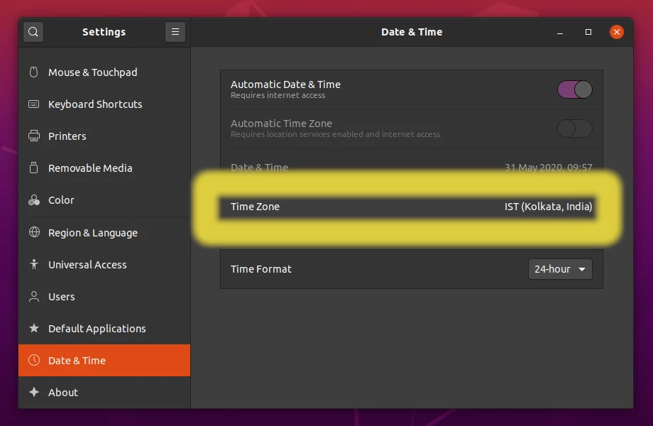 Ubuntu Change Timezone