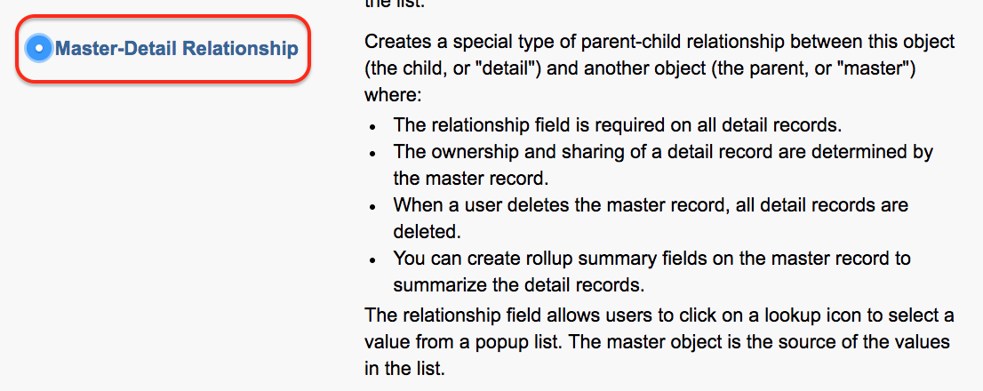 Master-Detail relationship in Salesforce