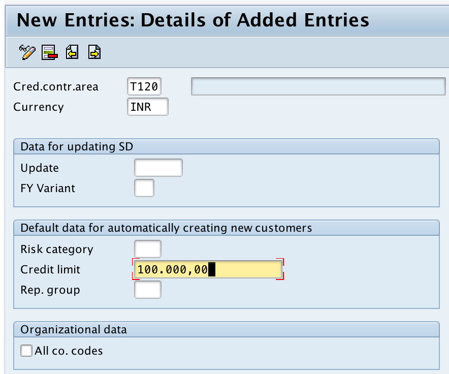 assignment of credit control area and credit segment