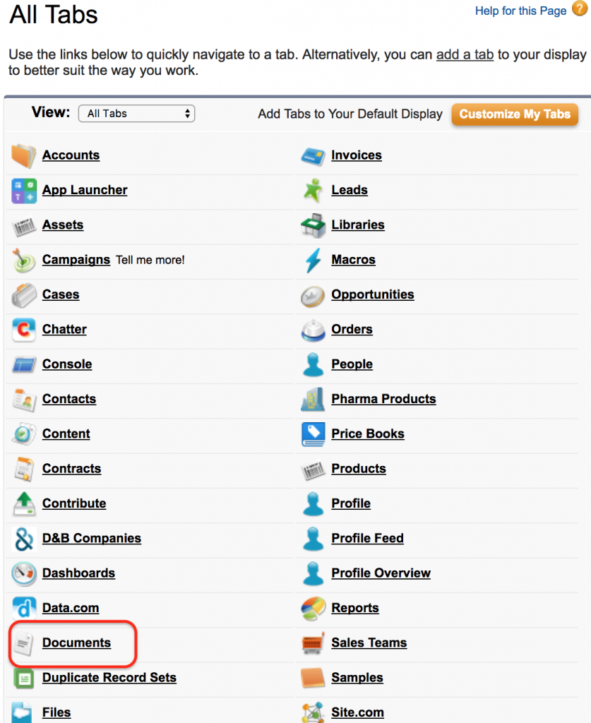 Salesforce Documents Tab