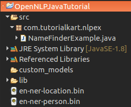 Named Entity Extraction Example in openNLP using Java - example project structure