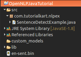 Sentence Detection Example in openNLP - example project structure - Tutorialkart