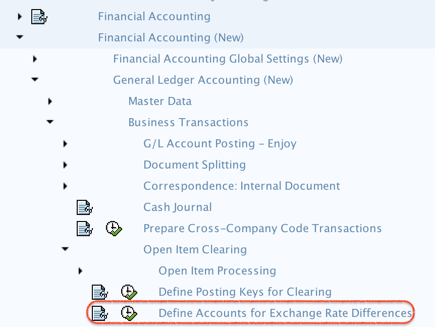 Define accounts for exchange differences path