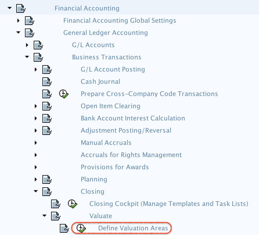 Define valuation methods menu path