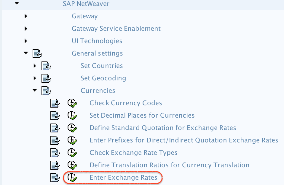 Enter Exchange rates menu path