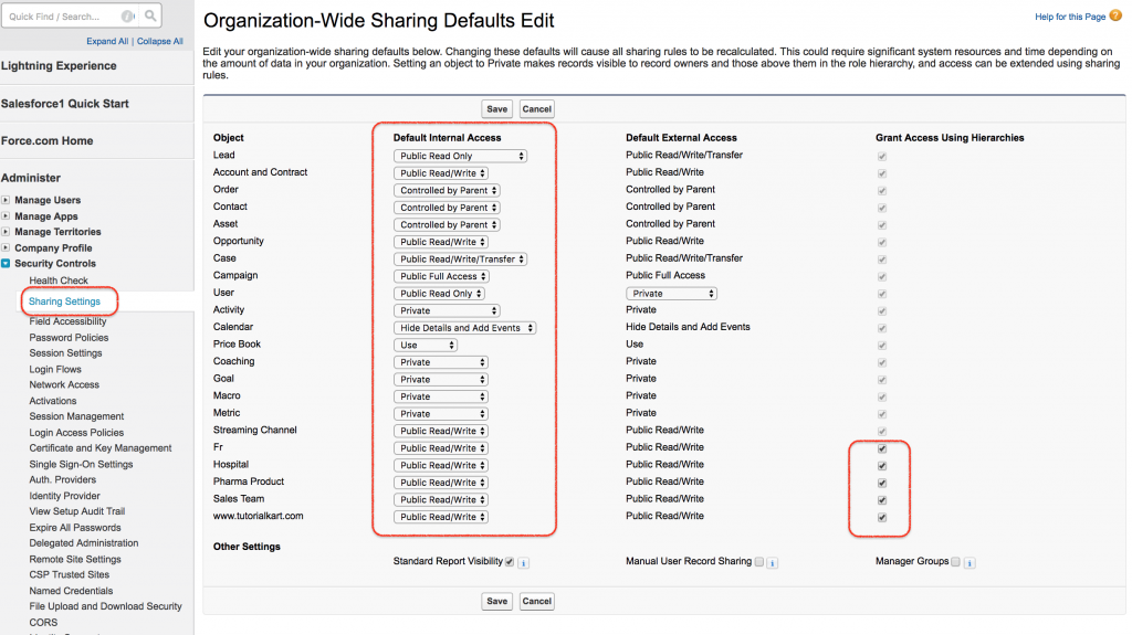 Organization wide default settings in Salesforce