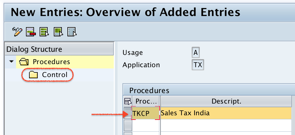 Tax procedure control data