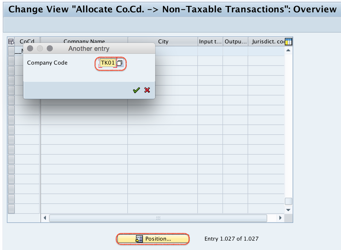 allocate company code to Non taxable transactions