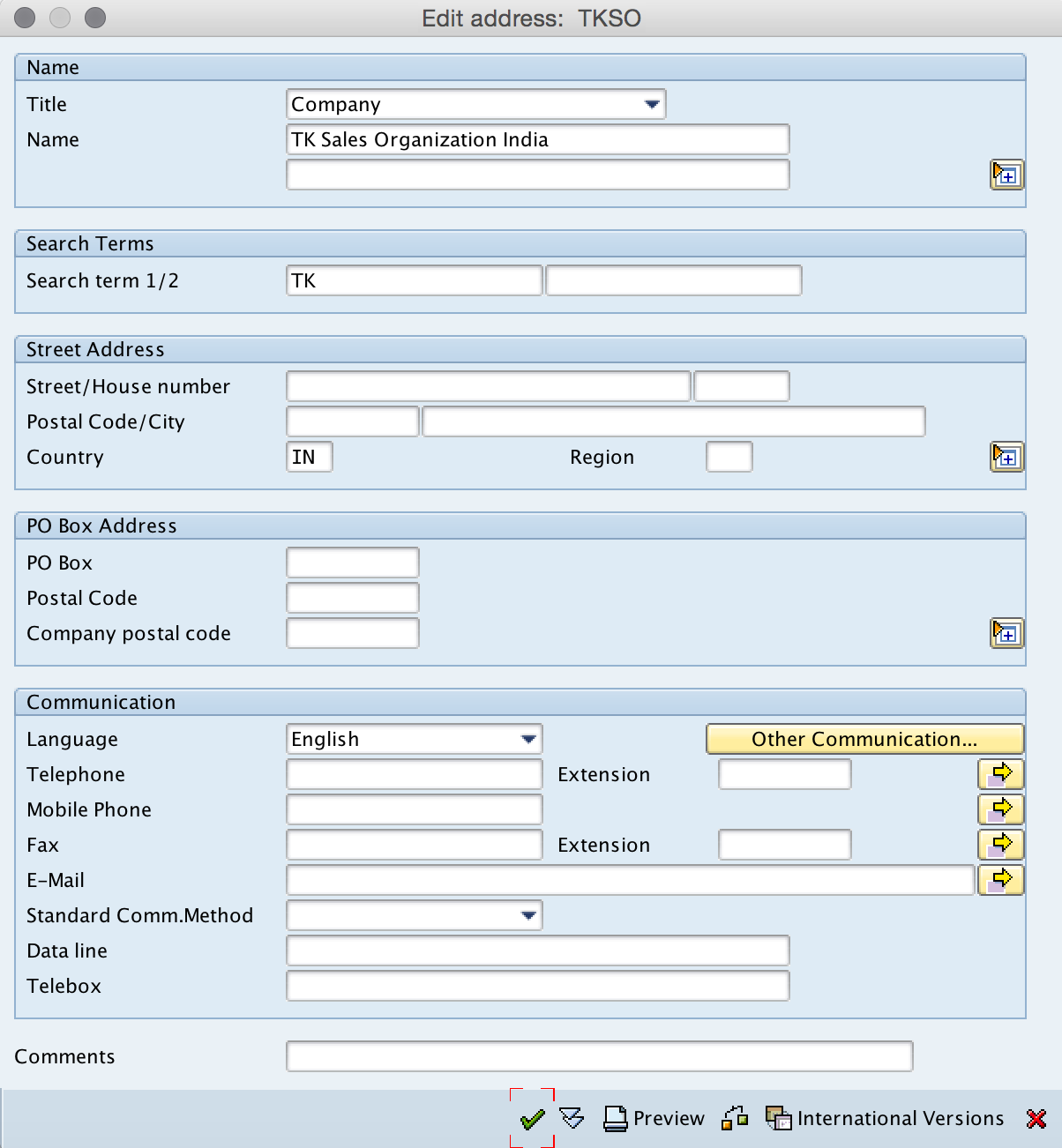 Sales Organization address details