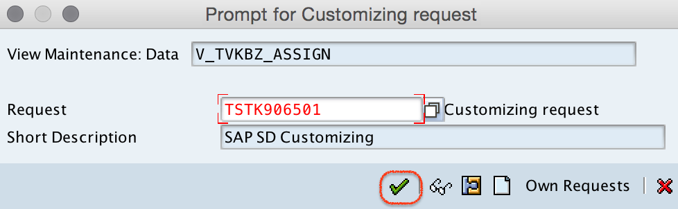 Save Customizing Request