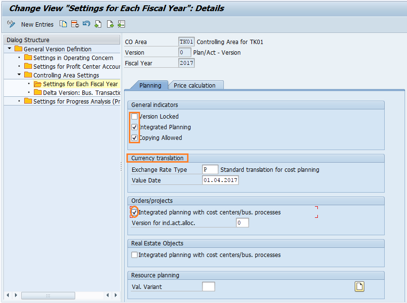 Maintain Versions in SAP Controlling