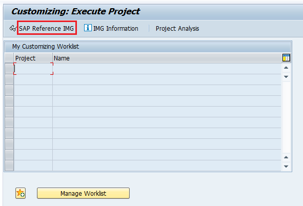 SAP Reference IMG Screen