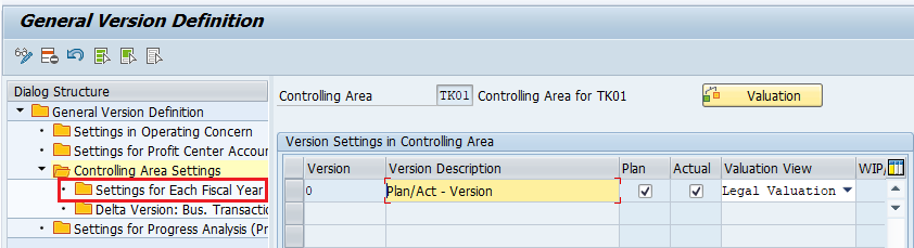 Settings for Fiscal Year - maintain versions